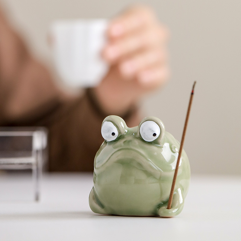 Home Fragrance Zen - Kreativer Keramik-Frosch-Räuchergefäß, Desktop-Zen-Teekanne und Heimdekor-Dufthalter für