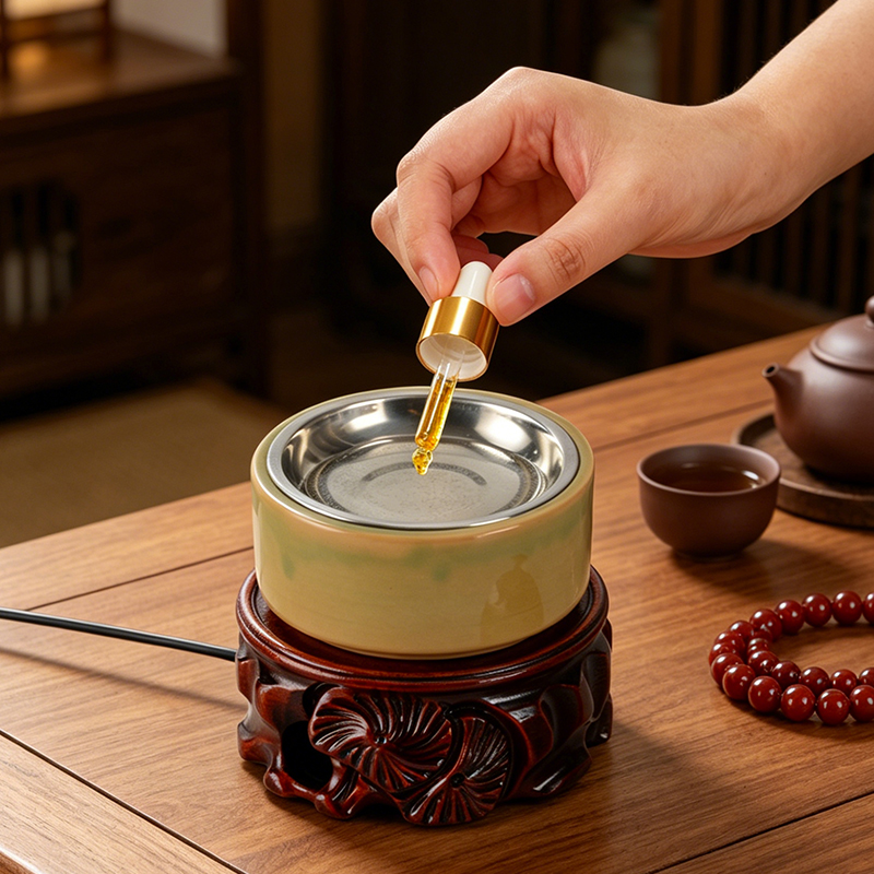 Ceramic Oil Burner - Keramischer Elektronischer Räucherstäbchenhalter mit Eingebauter LED-Beleuchtung,