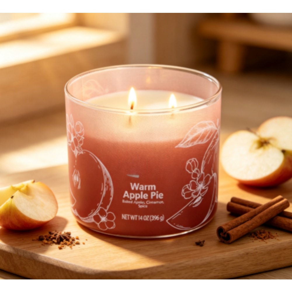 Home Fragrance Scented Candle - Warme Apfelkuchen-Duftkerze mit Ombre-Wickel-Design, Dreifachdocht, 14