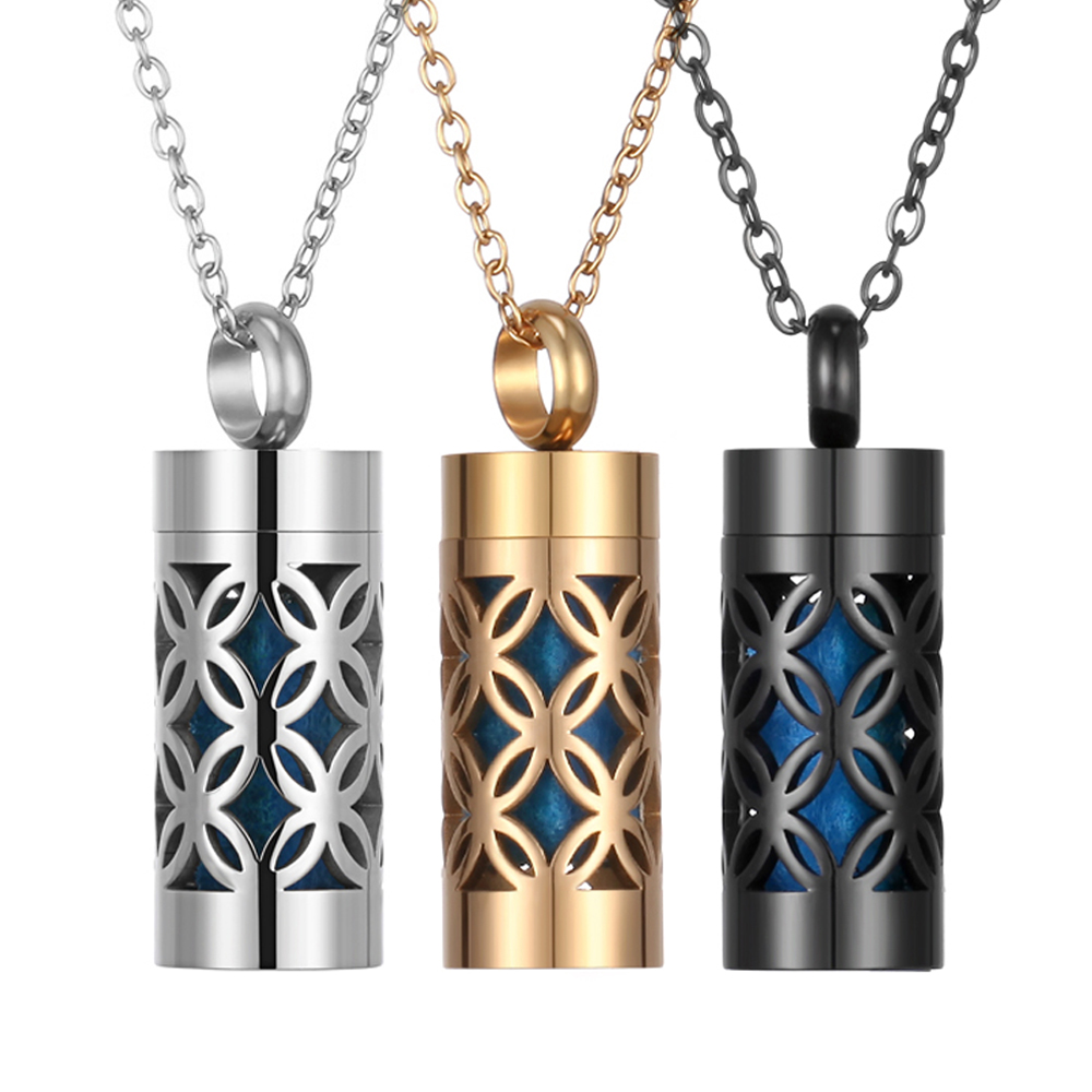 Diffuser Necklace Locket - Edelstahl-Aromatherapie-Halskette Diffusor-Anhänger Silberfarben Schwarz Golden Parfüm