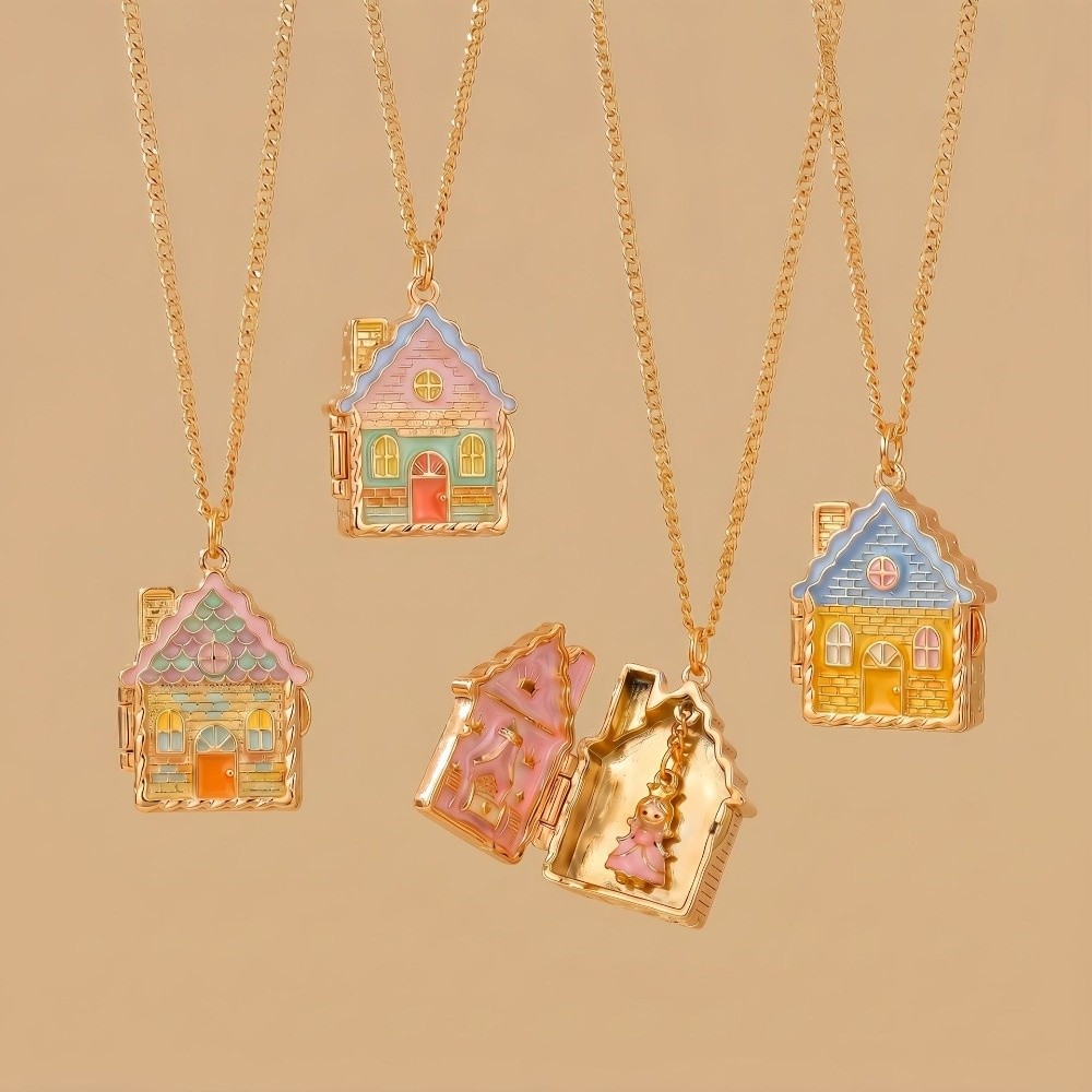 Home Fragrance Gingerbread - Bunte Lebkuchenhaus-Halskette mit Öffnungs- und Schließfunktion,