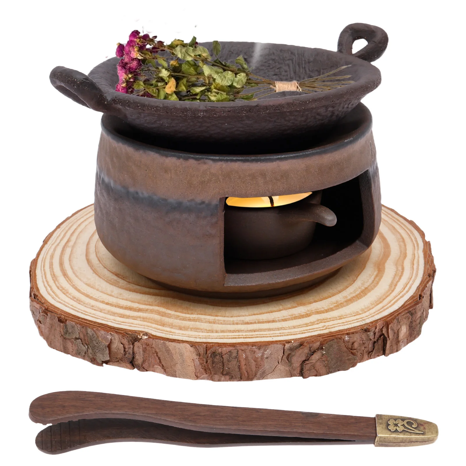 Ceramic Oil Burner - Keramik-Aromatherapie-Ofen, Duftölbrenner, Zedernholz-Räuchergefäß-Set für Zuhause, Vintage-Kerzenhalter,