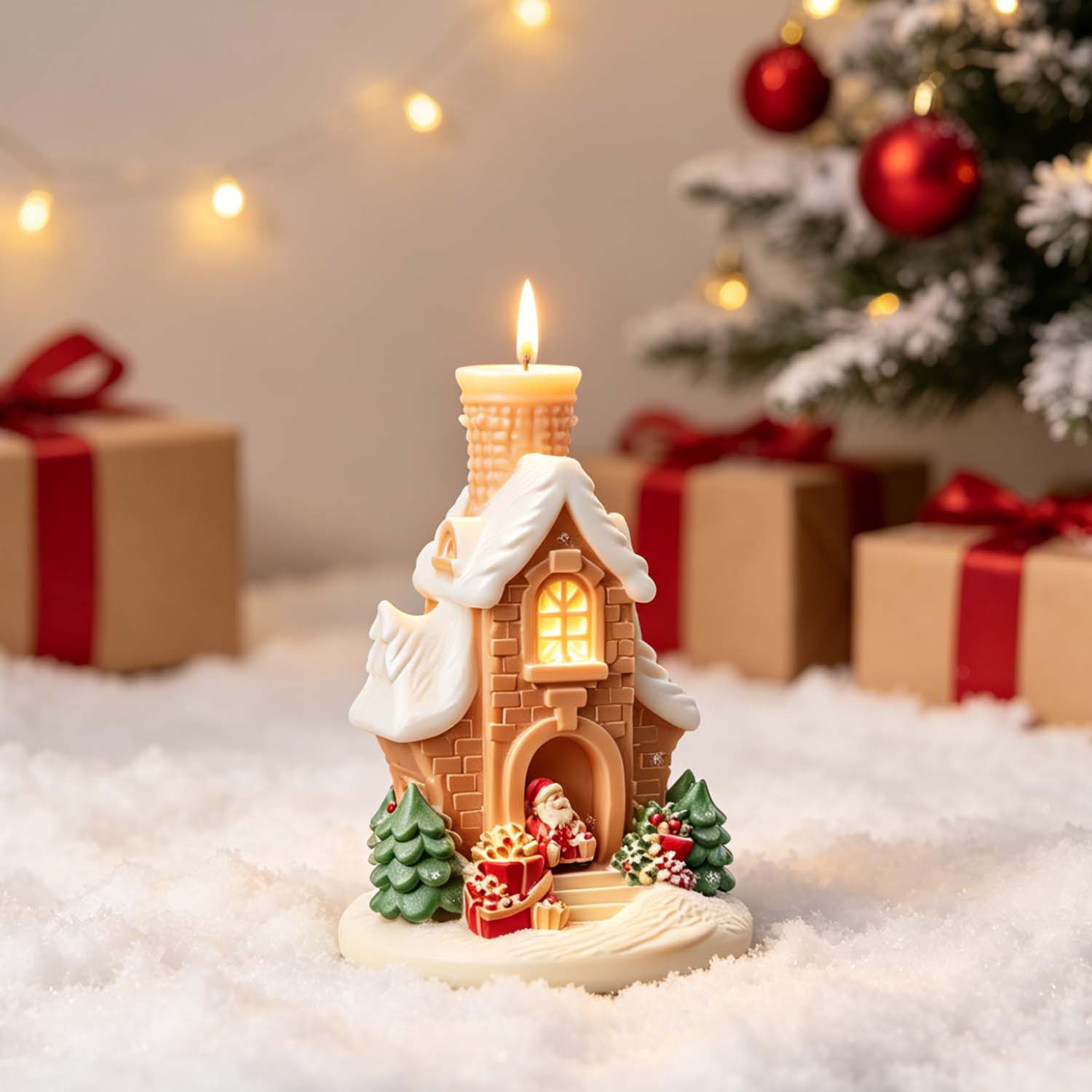 Home Fragrance Gingerbread - 3D Weihnachtsmann Schneehaus Silikon-Kerzenform, Weihnachts-Lebkuchenhaus-Form für
